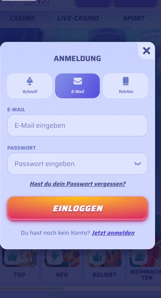Registrierung im Spinrollz Casino